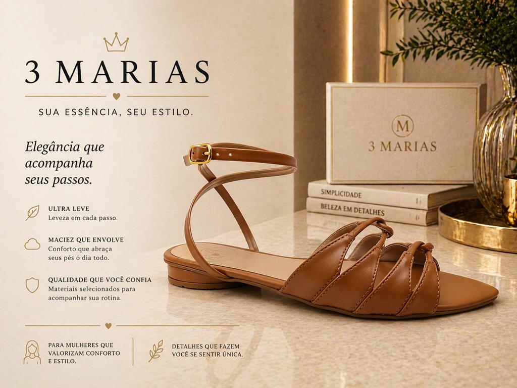 Sandália Salto Baixo Bico Folha - 3 Marias